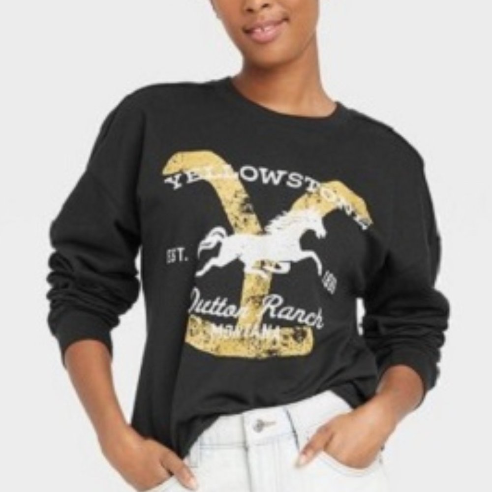 Women's Yellowstone Dutton Ranch Graphic Sweatshirt Black Size S